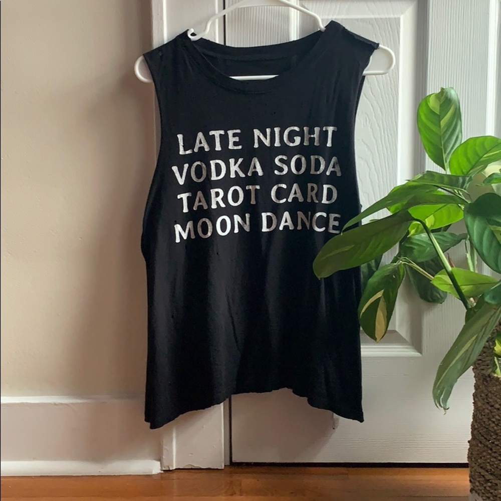 Black witchy distressed muscle tank